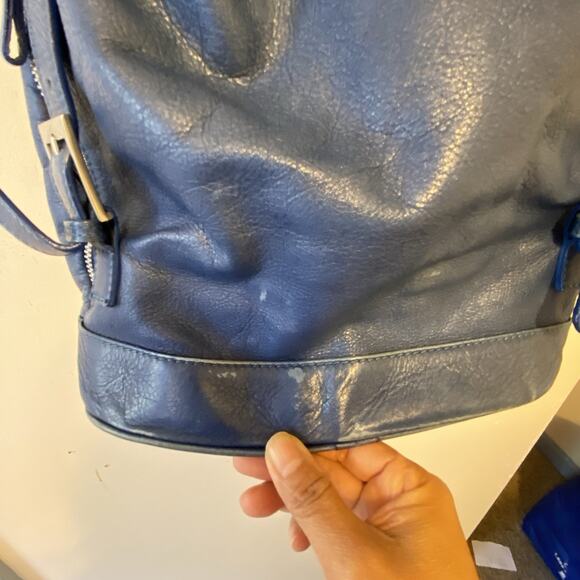 Garnett Hill Blue Leather Tote Purse Italy Made Zip Front Shoulder Strap Medium - Picture 11 of 11